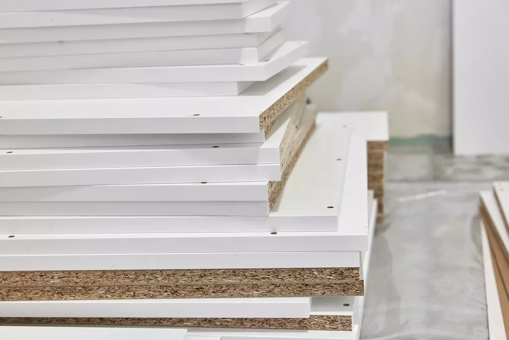 Diferentes opções de bancadas de madeira na cozinha, incluindo MDF, compensado e laminado, ideal para reformas de cozinhas modernas.