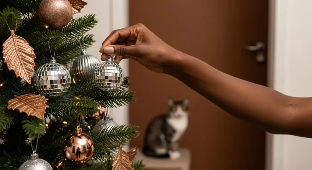 Enfeites com detalhes metálicas são umas das tendências de decoração de Natal 2025