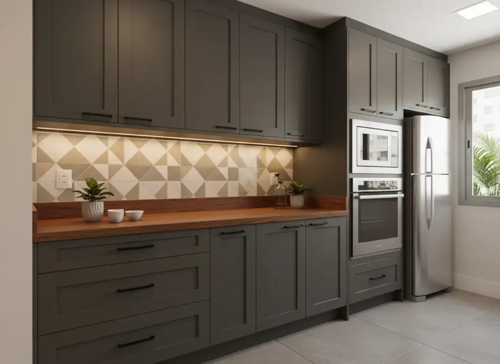 Cozinha moderna com silhuete cor tendência 2026